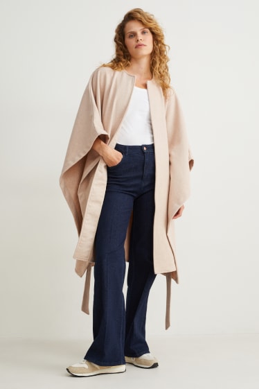 Mujer - Poncho - mezcla de lana - beige claro