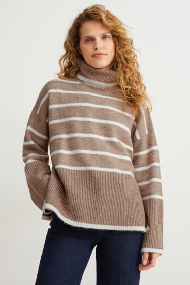 Mujer - Jersey de cuello vuelto - de rayas - beige claro