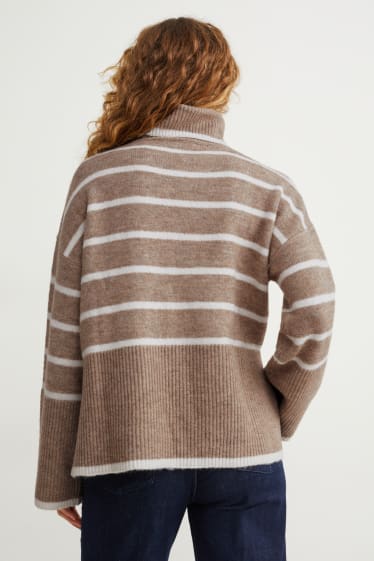 Damen - Rollkragenpullover - gestreift - hellbeige