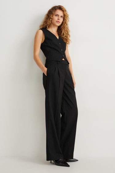 Femei - Pantaloni de stofă - talie înaltă - wide leg - dungi fine - negru / alb