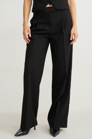 Donna - Pantaloni di stoffa - vita alta - gamba larga - gessato - nero / bianco