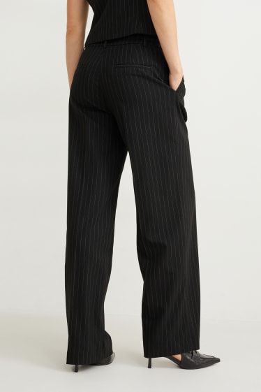 Donna - Pantaloni di stoffa - vita alta - gamba larga - gessato - nero / bianco