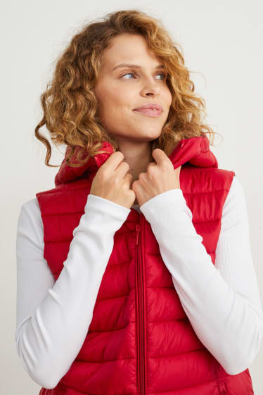 Femmes - Doudoune longue sans manches - rouge