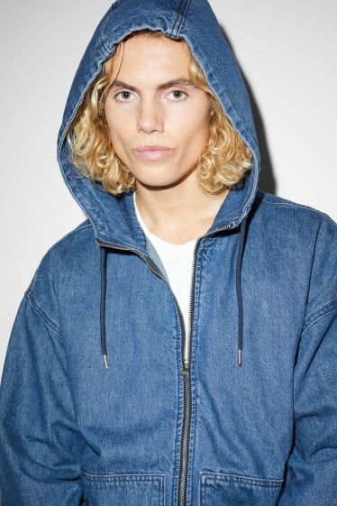 Men - Denim jacket with hood - blue denim