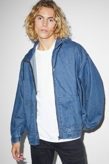 Men - Denim jacket with hood - blue denim