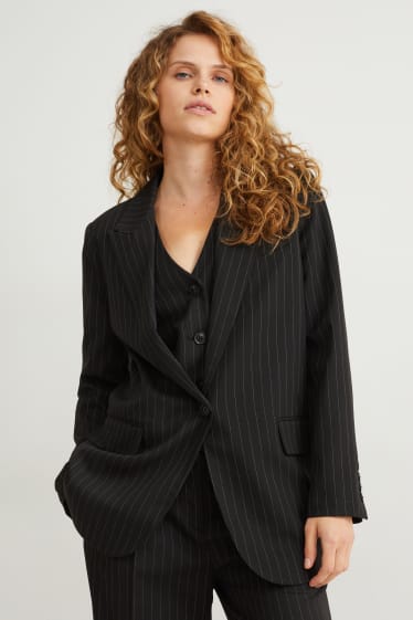 Dames - Oversized blazer - krijtstrepen - zwart / wit