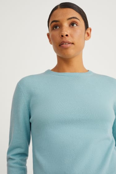 Kobiety - Sweter basic - miks wełniany z kaszmirem - miętowa zieleń