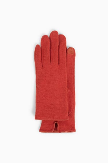 Damen - Touchscreen-Handschuhe - Woll-Mix - dunkelorange