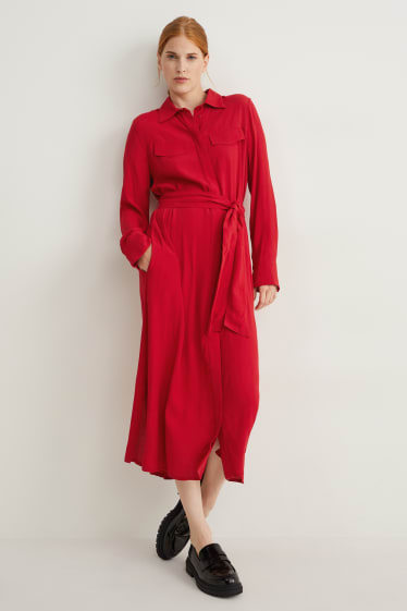 Dona - Vestit camiser de viscosa - vermell fosc