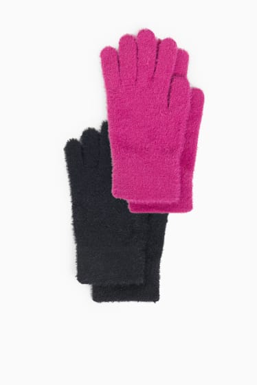 Dames - Set van 2 paar - handschoenen - bordeaux / zwart