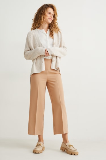 Damen - Stoffhose - High Waist - Wide Leg - hellbraun