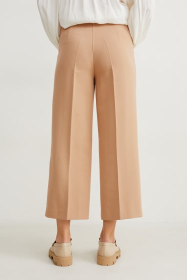 Women - Cloth trousers - high waist - wide leg - light brown