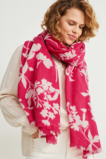 Donna - Sciarpa - a fiori - fucsia