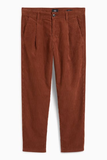 Pánské - Manšestrové kalhoty chino - tapered fit - hnědá