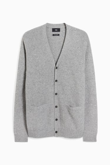 Herren - Strickjacke mit Kaschmir-Anteil - Woll-Mix - hellgrau-melange