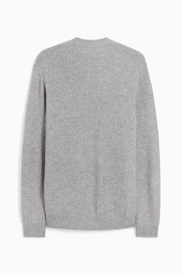 Herren - Strickjacke mit Kaschmir-Anteil - Woll-Mix - hellgrau-melange