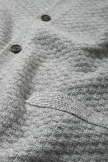 Herren - Strickjacke mit Kaschmir-Anteil - Woll-Mix - hellgrau-melange