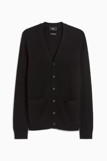 Men - Cardigan with cashmere - wool blend - black