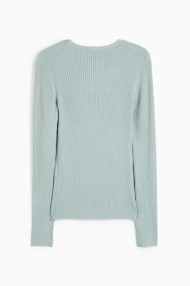 Damen - Basic-Pullover mit V-Ausschnitt - gerippt - mintgrün