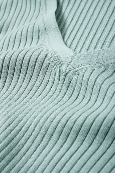 Damen - Basic-Pullover mit V-Ausschnitt - gerippt - mintgrün