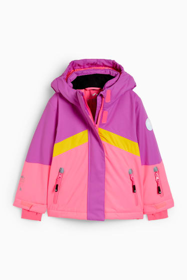 Enfants filles - Veste de ski à capuche - rose fluo