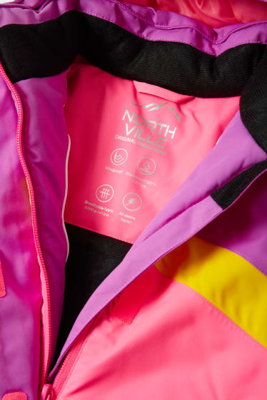 Enfants filles - Veste de ski à capuche - rose fluo