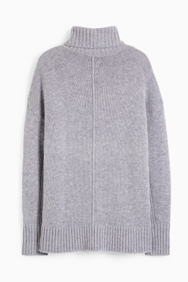 Damen - Rollkragenpullover - Woll-Mix - grau