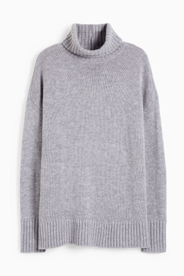 Damen - Rollkragenpullover - Woll-Mix - grau