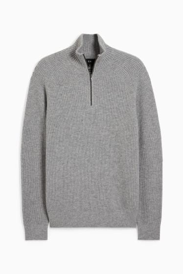 Men - Jumper with cashmere - wool blend - gray