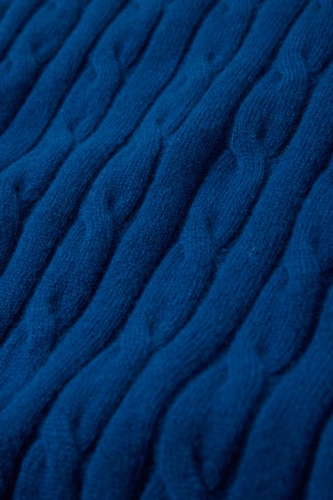 Hommes - Pull en cachemire mélangé - laine mélangée - motif tressé - bleu