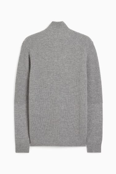 Men - Jumper with cashmere - wool blend - gray