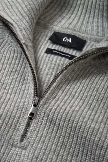 Men - Jumper with cashmere - wool blend - gray