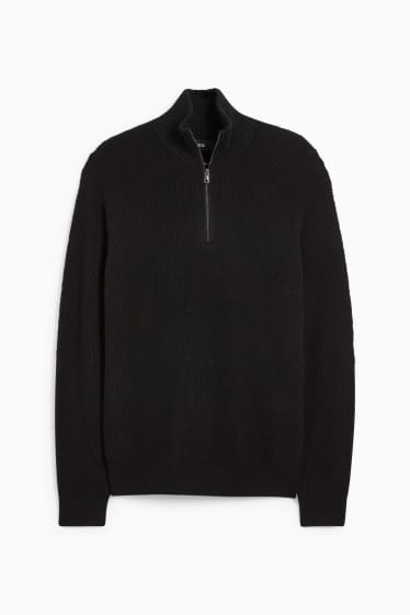 Herren - Pullover mit Kaschmir-Anteil - Woll-Mix - schwarz