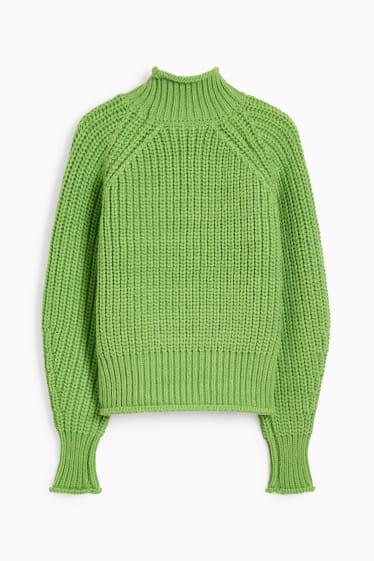 Adolescenți și tineri - CLOCKHOUSE - pulover cu guler drept - verde deschis