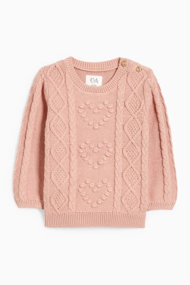 Bébés - Pullover bébé - motif tressé - rose