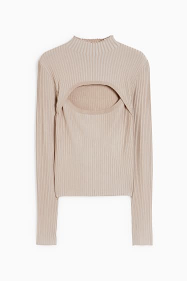 Dames - Trui met opstaande kraag - beige