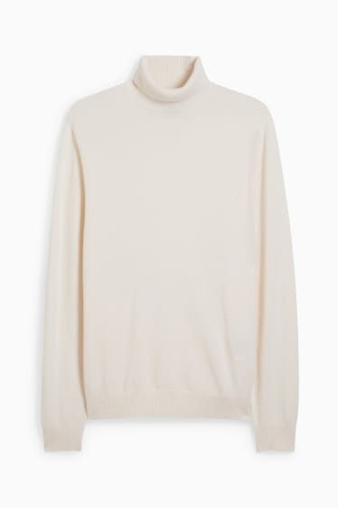 Herren - Rollkragenpullover mit Kaschmir-Anteil - Woll-Mix - cremeweiß