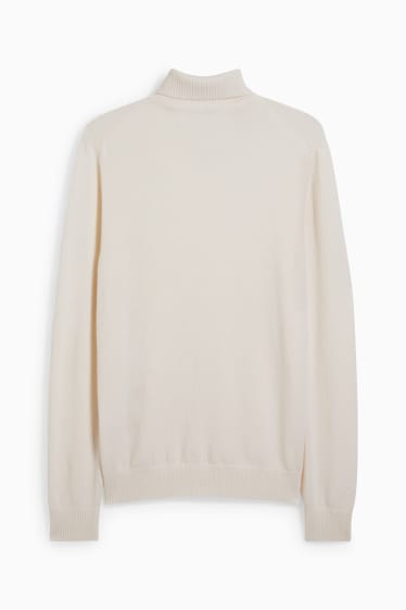Herren - Rollkragenpullover mit Kaschmir-Anteil - Woll-Mix - cremeweiß