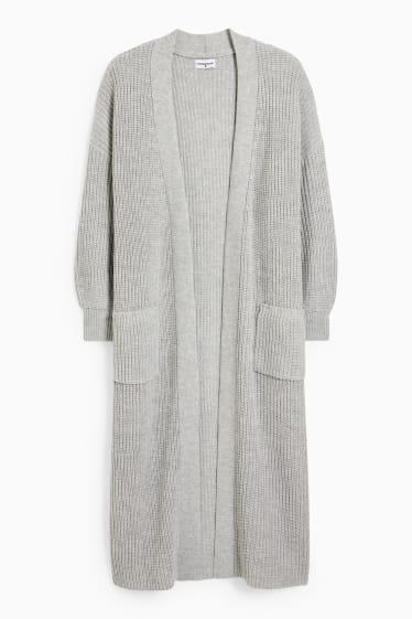 Dames - CLOCKHOUSE - lang gebreid vest - licht grijs-mix