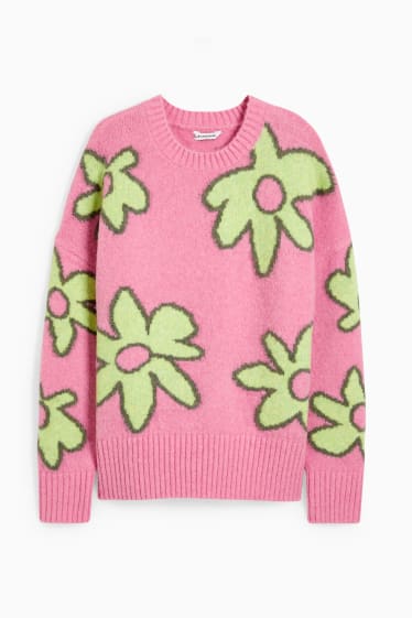 Damen - Pullover - geblümt - rosa