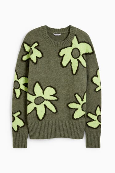 Femei - CLOCKHOUSE - pulover - cu flori - verde
