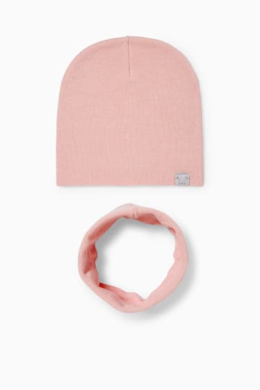 Kinder - Set - Mütze und Loop Schal - 2 teilig - rosa