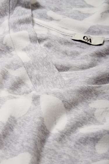 Dámské - Noční košile - s květinovým vzorem - světle šedá-žíhaná