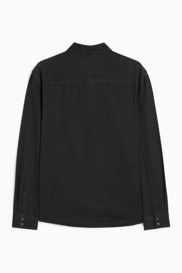 Uomo - Camicia di jeans - regular fit - collo all'italiana - nero