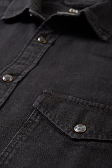 Uomo - Camicia di jeans - regular fit - collo all'italiana - nero
