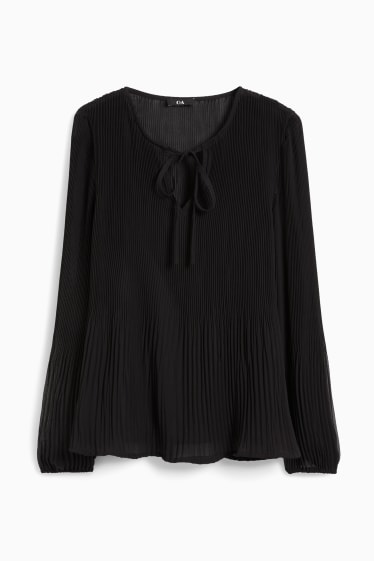 Women - Chiffon blouse - pleated - black