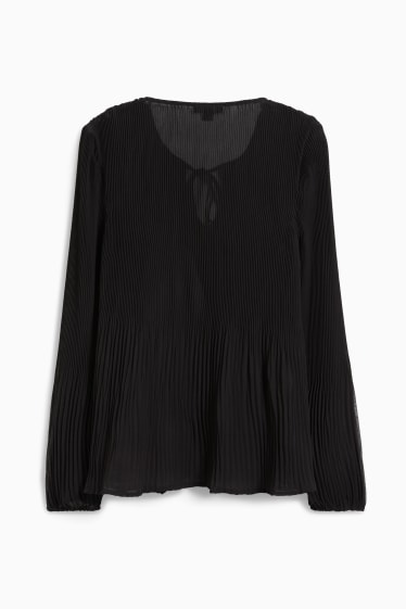 Damen - Chiffon-Bluse - plissiert - schwarz