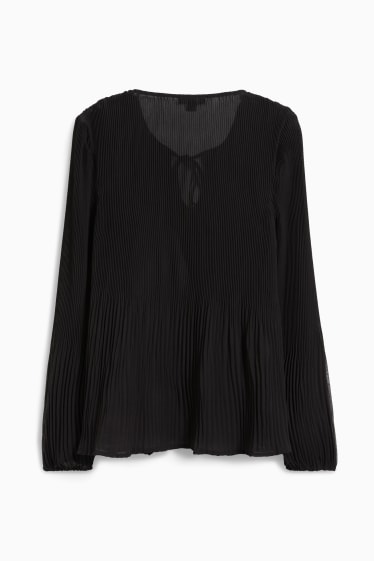 Donna - Blusa di chiffon - plissettata - nero