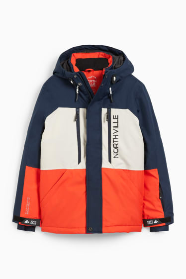Kinder - Skijacke mit Kapuze - wasserdicht - orange / blau