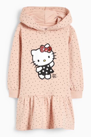 Dzieci dziewczynki - Hello Kitty - sukienka dresowa z kapturem - jasnoróżowy